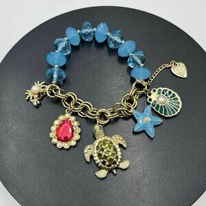 Betsey Johnson Nautical Under‎ the Sea Ocean Charm Half Stretch Bead Bracelet